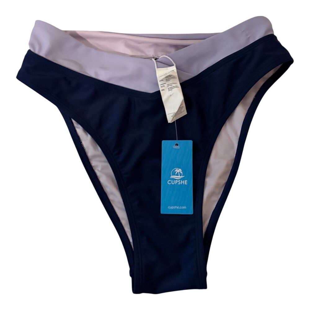 Cupshe Bikini Bottom Women's Small High Cut Navy Purple Swim Suit